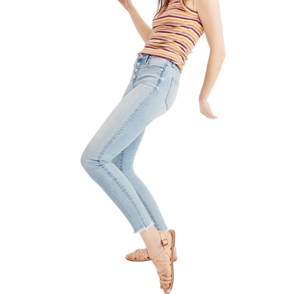 MADEWELL 9" High-Rise Skinny Crop Jeans Button-Front Edition Distressed US 32